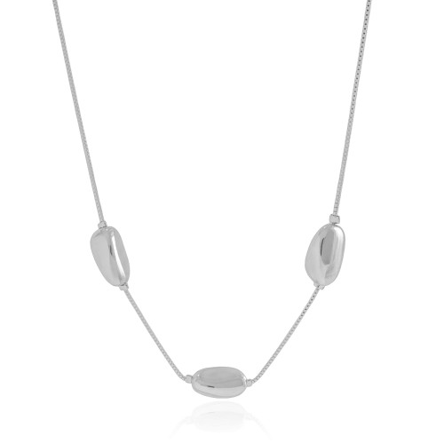 Gargantilha Veneziana Oval Liso Ródio Branco - 40 cm