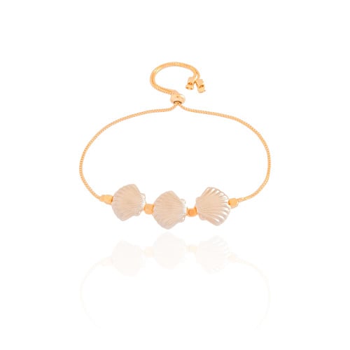 Pulseira Concha Pérola Fecho Gravata Banhado a Ouro 18K