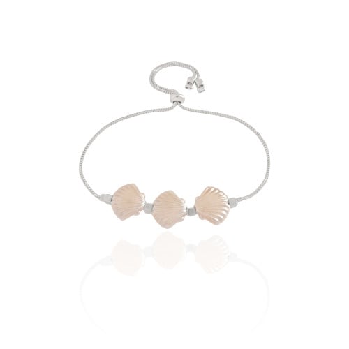 Pulseira Concha Pérola Fecho Gravata Ródio Branco