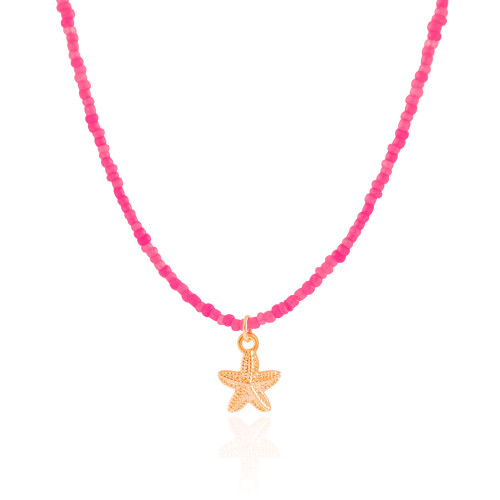 Choker Miçanga Rosa Estrela do Mar Banhado a Ouro 18K