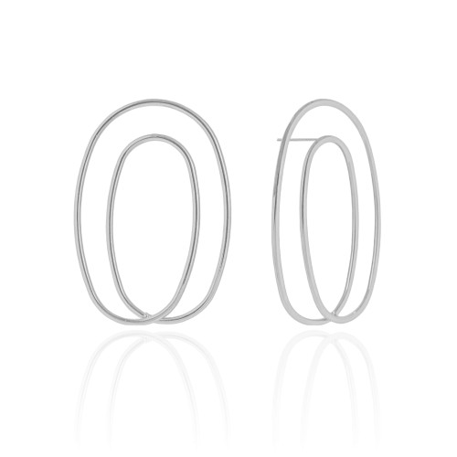 Brinco Fio Oval Duas Voltas 5.0 cm Ródio Branco