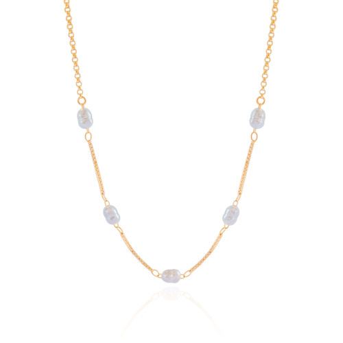 Choker Pérolas Barrocas com Veneziana Banhado  a Ouro 18K