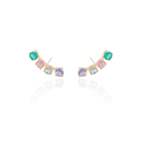 Ear Cuff Pontos de Luz Coloridos 2.9 cm Banhado a Ouro 18K