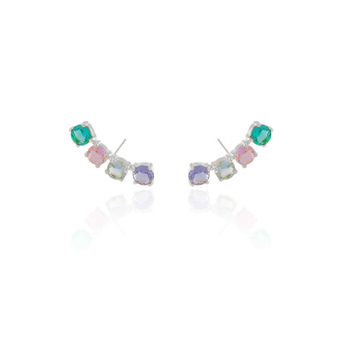 Ear Cuff Pontos de Luz Coloridos 2.9 cm Ródio Branco