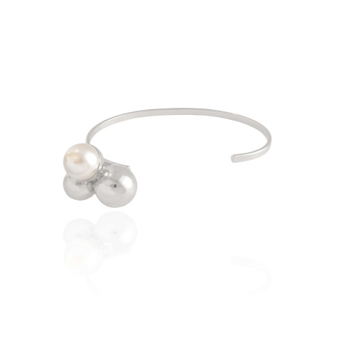 Bracelete Liso Bolas Pérola Ródio Branco