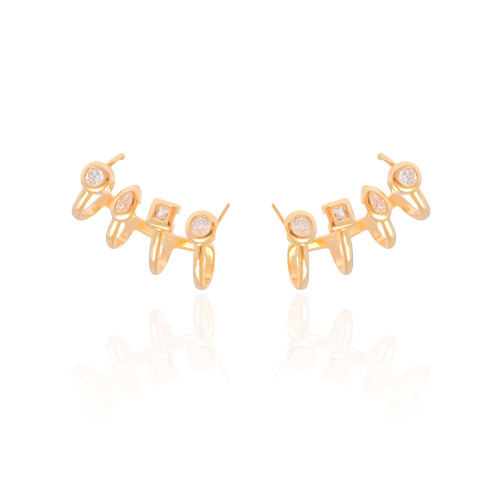 Ear Cuff Geométrico Cristal Banhado a Ouro 18K