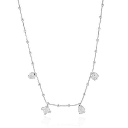 Gargantilha Veneziana Bolinhas Geométricos Cristal Ródio Branco - 45 cm