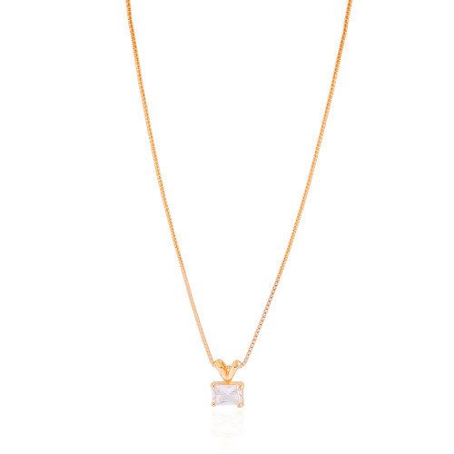 Gargantilha Veneziana Retangular Cristal Banhado a Ouro 18K - 40 cm