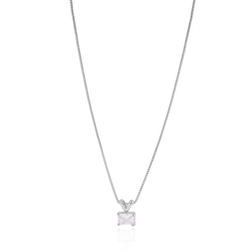 Gargantilha Veneziana Retangular Cristal Ródio Branco - 40 cm