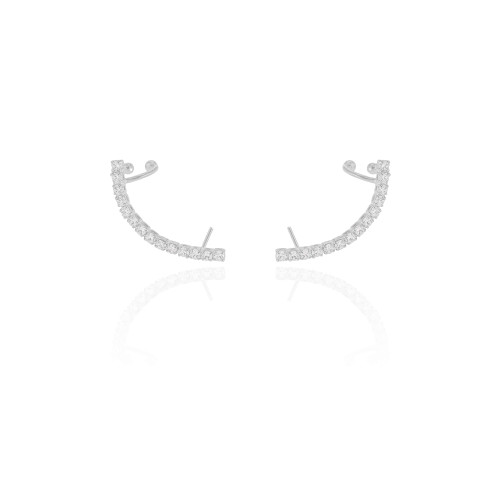 Ear Cuff Cravejado Cristal Ródio Branco