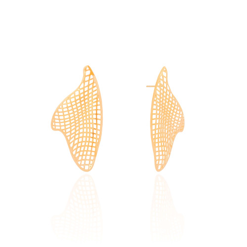 Brinco Orgânico Tela 4.3 cm Banhado a Ouro 18K