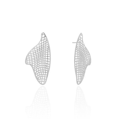 Brinco Orgânico Tela 4.3 cm Ródio Branco