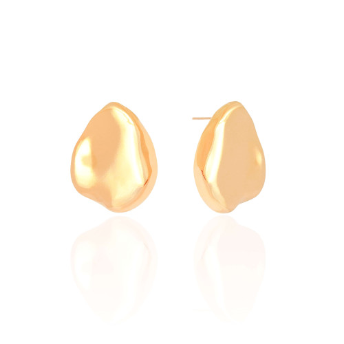 Brinco Orgânico Liso 3.2 cm Banhado a Ouro 18K