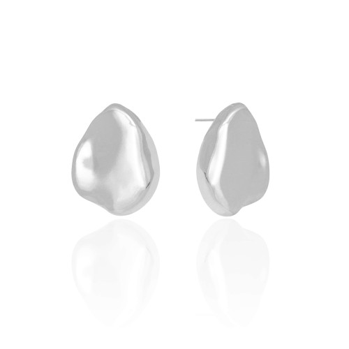 Brinco Orgânico Liso 3.2 cm Ródio Branco