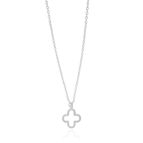 Gargantilha Elos Americanos Trevo Vazado Ródio Branco - 45 cm