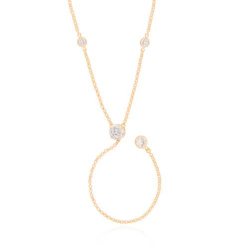 Gargantilha Gravata Elos Pontos de Luz Cristal Banhado a Ouro 18K - 50 cm