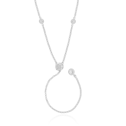 Gargantilha Gravata Elos Pontos de Luz Cristal Ródio Branco - 50 cm