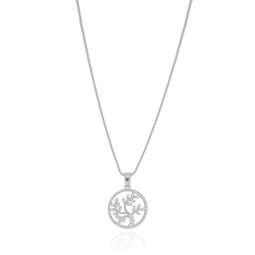 Gargantilha Veneziana Árvore da Vida Cravejada Cristal Ródio Branco - 45 cm