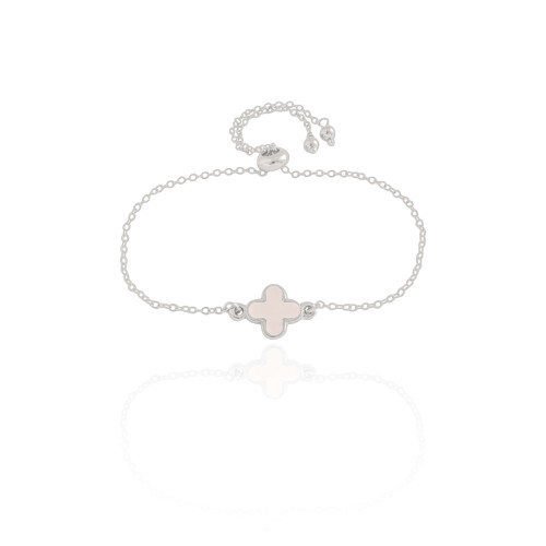 Pulseira Elos Trevo Madrepérola Fecho Gravata Ródio Branco
