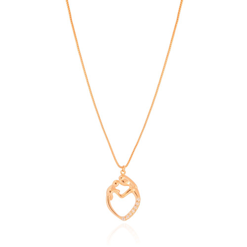 Gargantilha Mãe e Filho Cravejado Cristal Banhado a Ouro 18K - 45 cm