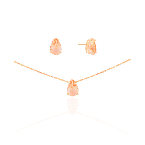 Conjunto Gota Morganita Banhado a Ouro 18K