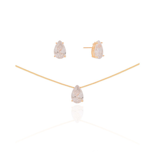 Conjunto Gota Cristal Banhado a Ouro 18K