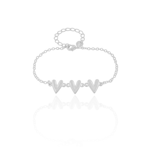 Pulseira Elos Corações Lisos Ródio Branco