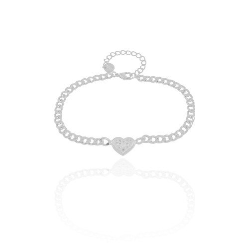 Pulseira Grumet Coração Cravejado Cristal Ródio Branco