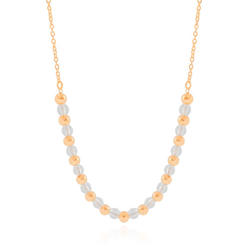 Gargantilha Elos Bolas Lisas e Cristais Banhado a Ouro 18K - 40 cm