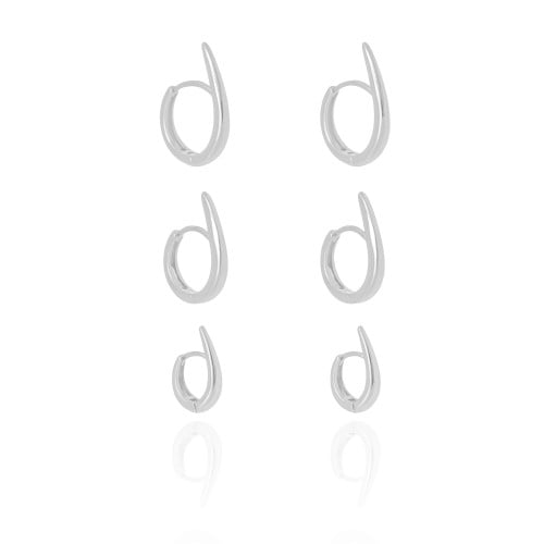 Trio de Argolas Gotas Lisas Ródio Branco