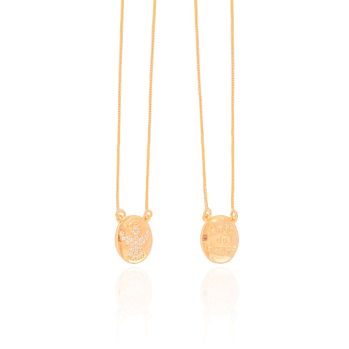 Escapulário Anjo da Guarda Cravejado Cristal Banhado a Ouro 18K