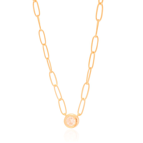 Gargantilha Elos Ovais Ponto de Luz Cristal Banhado a Ouro 18K - 45 cm