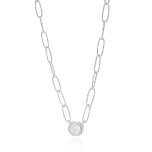 Gargantilha Elos Ovais Ponto de Luz Cristal Ródio Branco - 45 cm