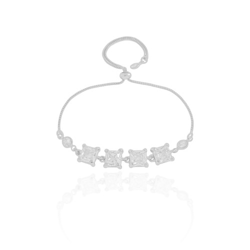 Pulseira Fecho Gravata Quadrados Cristal Ródio Branco