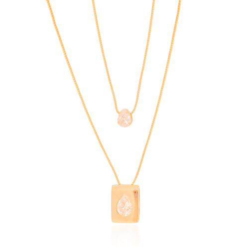 Gargantilha Dupla Gotas Cristal Banhado a Ouro 18K