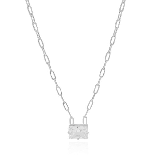 Gargantilha Elos Retângulo Cristal Ródio Branco - 45 cm