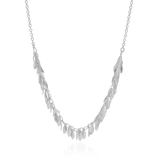 Gargantilha Elos Folhas Lisas Ródio Branco - 40 cm