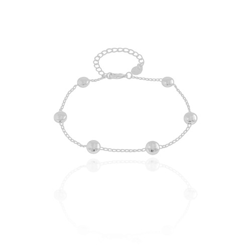 Pulseira Elos Bolas Achatadas Ródio Branco