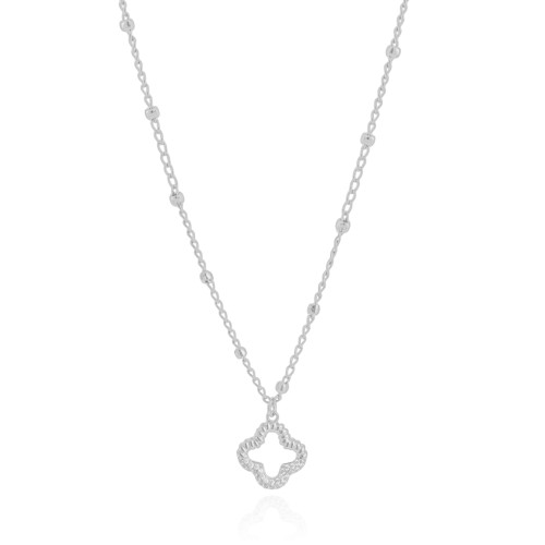 Gargantilha Elos Bolinhas Flor Cravejada Cristal Ródio Branco - 45 cm