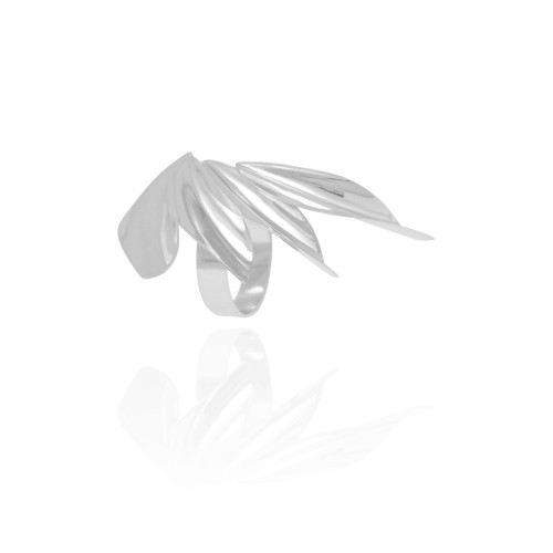 Anel Ajustável Asa Tamanho G Ródio Branco