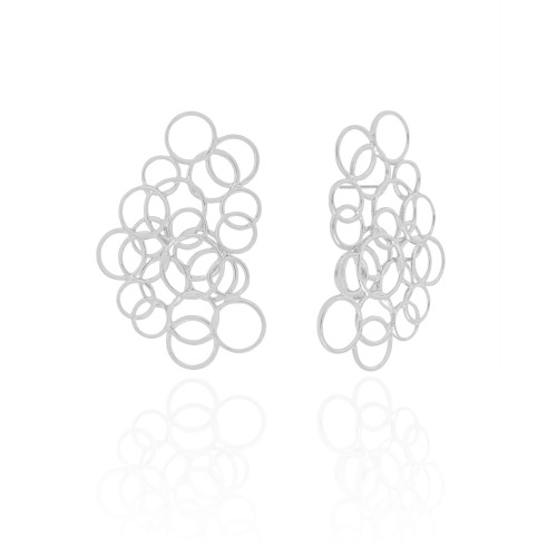 Brinco Círculos Vazados Entrelaçados 4.3 cm Ródio Branco