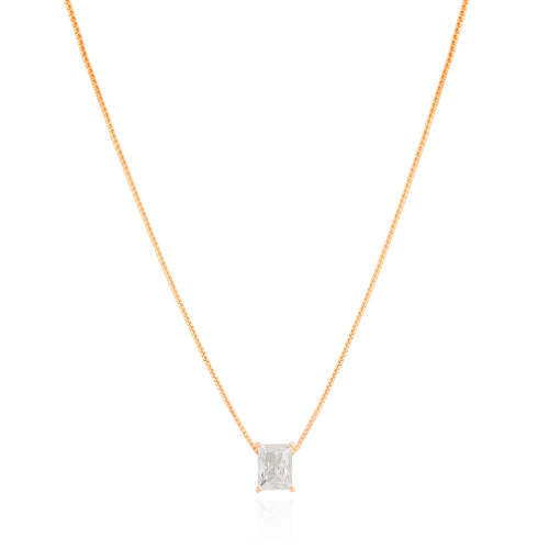 Gargantilha Veneziana Retângulo Cristal Banhado a Ouro 18K - 45 cm
