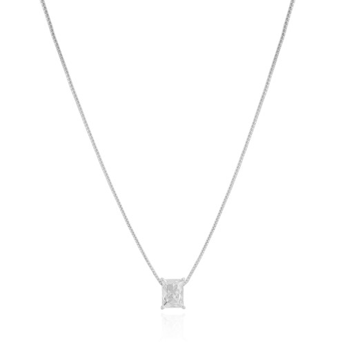 Gargantilha Veneziana Retângulo Cristal Ródio Branco - 45 cm