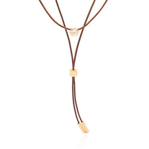 Gargantilha Dupla Gravata Fio Coreano Ponto de Luz Cristal Banhado a Ouro 18K - 35 cm