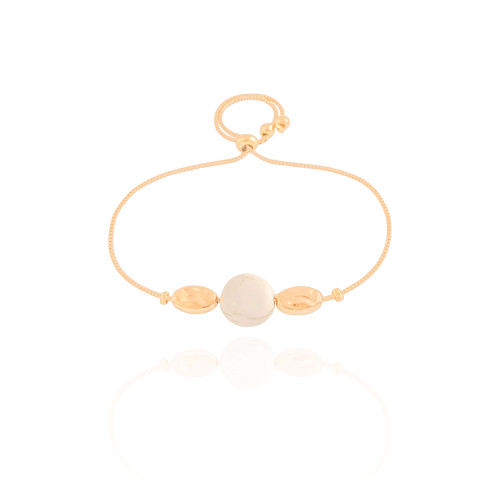 Pulseira Howlita 12 mm Fecho Gravata Banhado a Ouro 18K