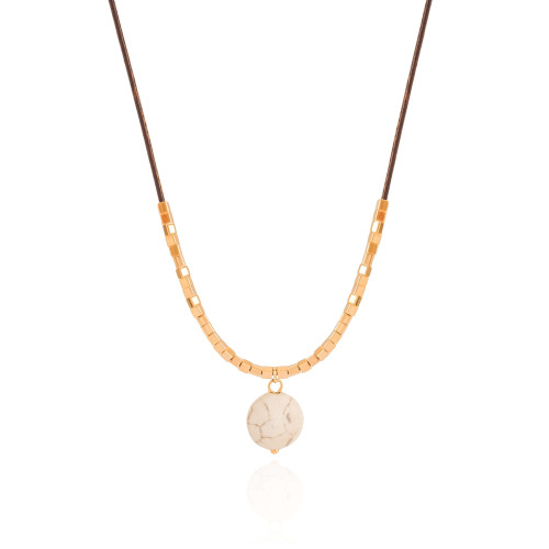 Choker Fio Coreano Howlita 12 mm Banhado a Ouro 18K