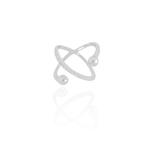 Anel X Bola Lisa Cravejado Cristal Tamanho 17 Ródio Branco