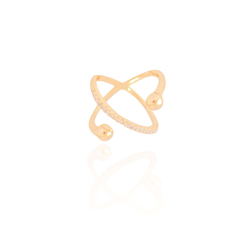 Anel X Bola Lisa Cravejado Cristal Tamanho 22 Banhado a Ouro 18K