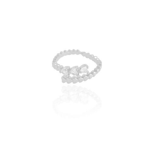 Anel Ajustável Corações Cristal Tamanho P Ródio Branco