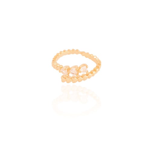 Anel Ajustável Corações Cristal Tamanho M Banhado a Ouro 18K
